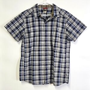 The North Face Men's Gray Blue Plaid Large Short Sleeve Casual Buttondown Shirt